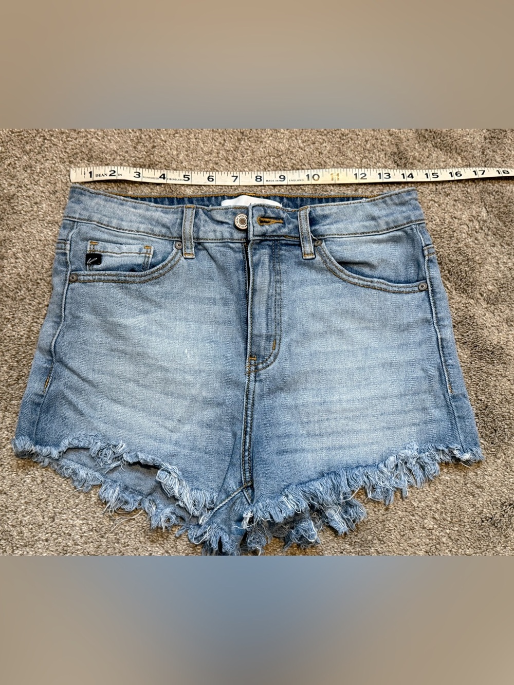 KanCan Light Wash Frayed Hem Denim Shorts